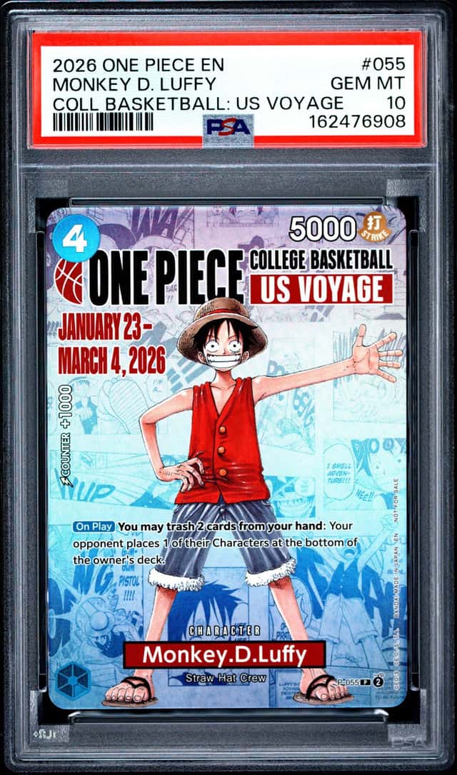 2026 ONE PIECE COLLEGE BASKETBALL: US VOYAGE PROMO #055 MONKEY D. LUFFY PSA 10