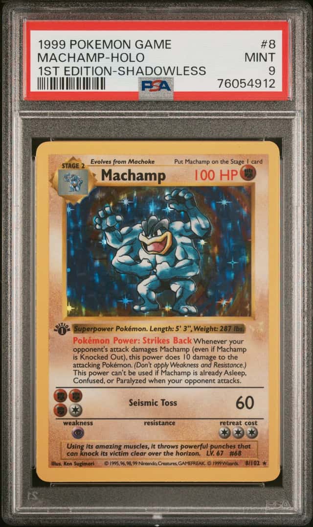 MACHAMP-HOLO 1ST EDITION-SHADOWLESS 1999 POKEMON GAME BASE SET #8 PSA 9