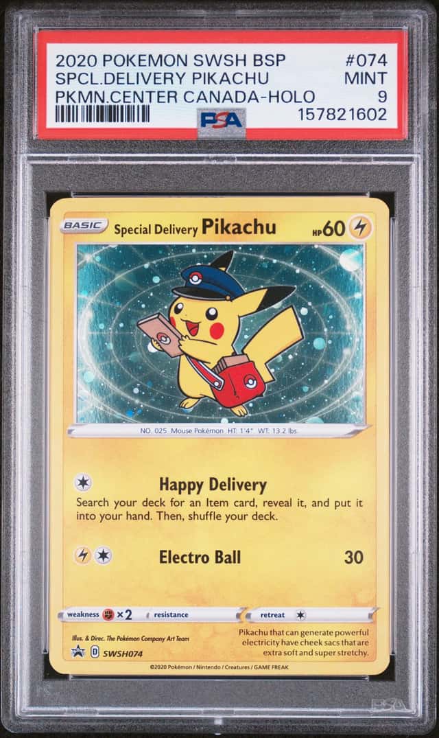 2020 Pokemon SWSH BSP PC Canada #074 Special Delivery Pikachu Holo PSA 9