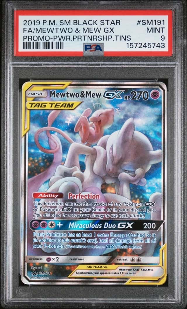 2019 POKEMON SM BLACK STAR PROMO #SM191 FULL ART/MEWTWO & MEW GX PSA 9
