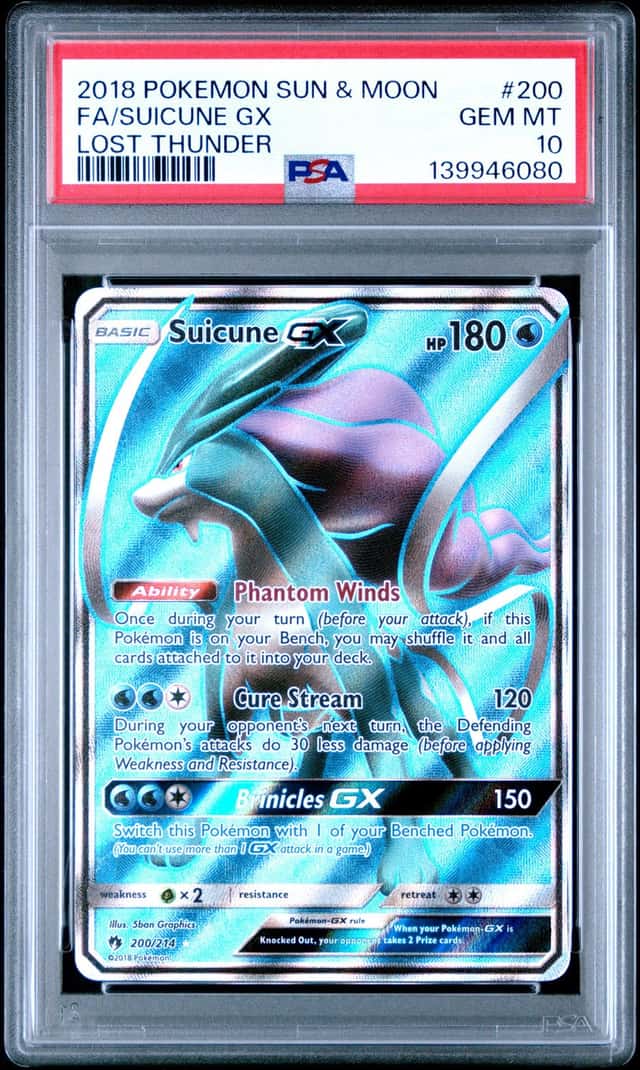 2018 Pokemon Sun & Moon Lost Thunder Suicune GX Full Art 200/214 PSA 10 GEM MINT