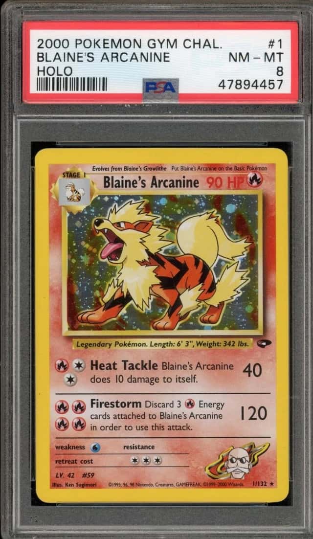 Pokemon Blaine's Arcanine Gym Challenge Unlimited 1/132 Holo PSA 8