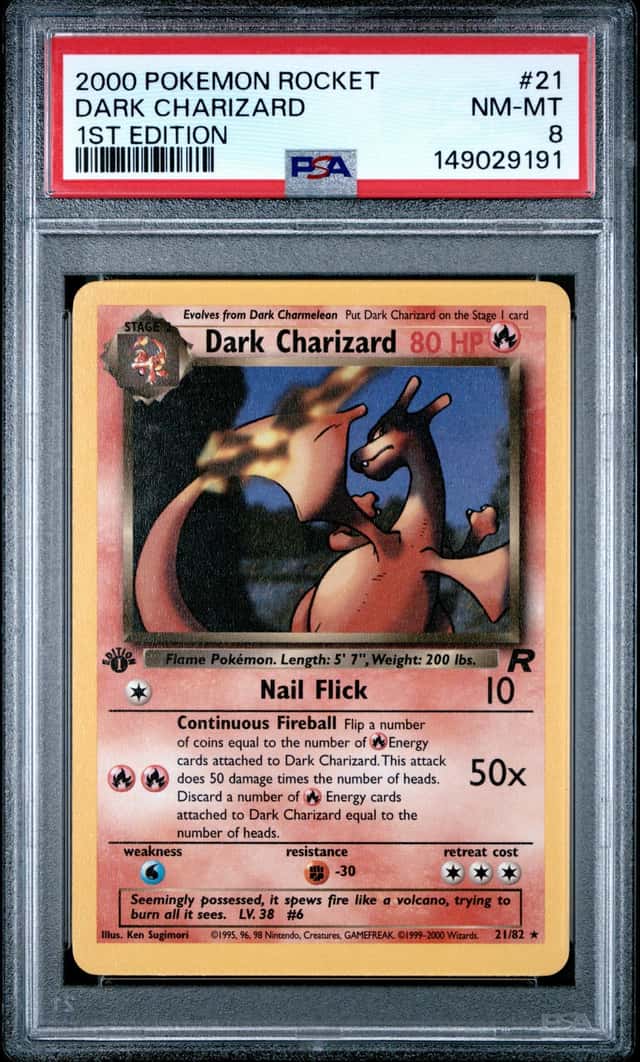 2000 Pokémon Rocket Dark Charizard 1st Edition #21 PSA 8 New Cert