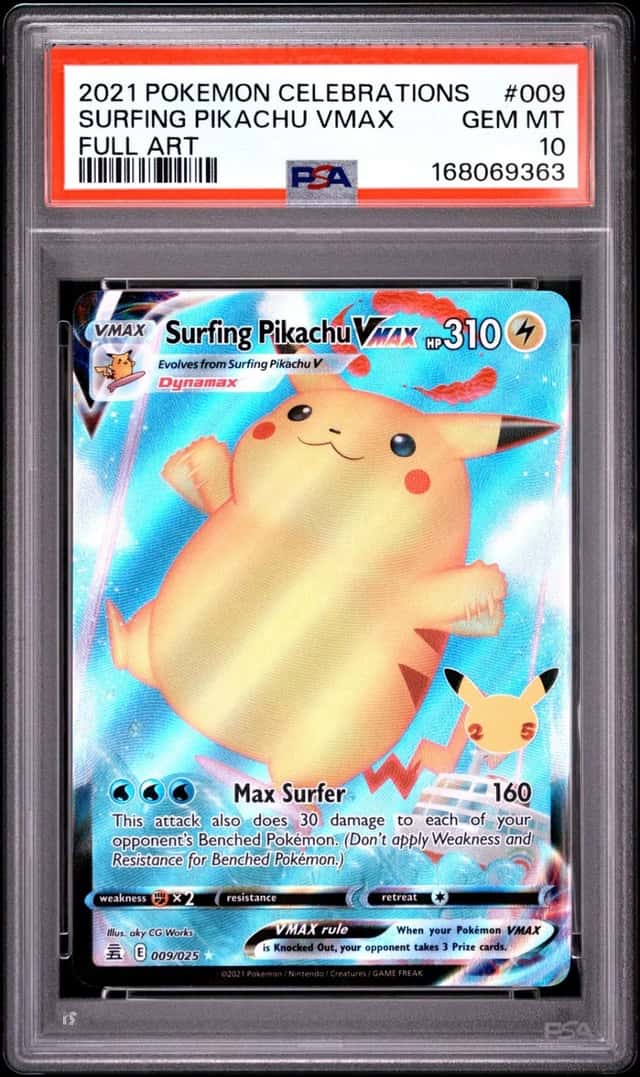 2021 POKEMON CELEBRATIONS #009 FULL ART/SURFING PIKACHU VMAX PSA 10