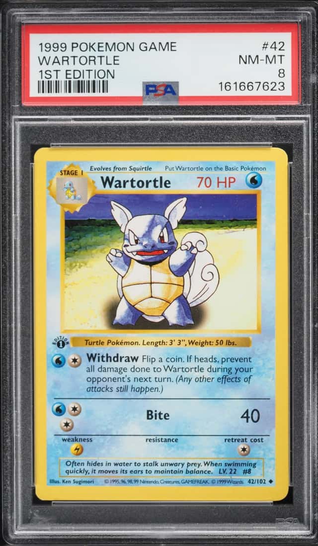 1999 Pokemon Base Set 1st Edition Wartortle #42 PSA 8 NM-MT