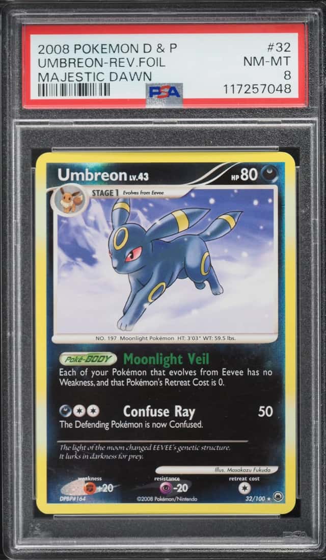 2008 Pokemon Diamond & Pearl Majestic Dawn Reverse Holo Umbreon #32 PSA 8 NM-MT