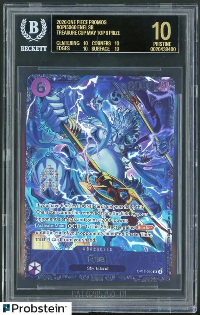 2026 One Piece Promo Treasure Cup May Top 8 Enel #OP15-060 BGS 10 BLACK LABEL