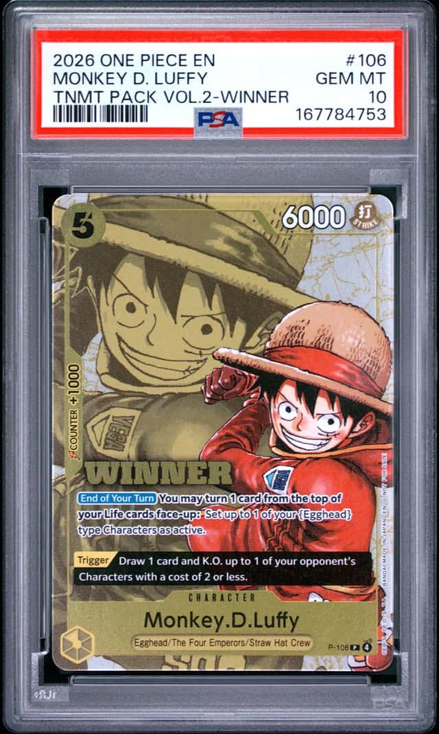 2026 ONE PIECE TOURNAMENT PACK VOL.2 WINNER #106 MONKEY D. LUFFY PSA 10
