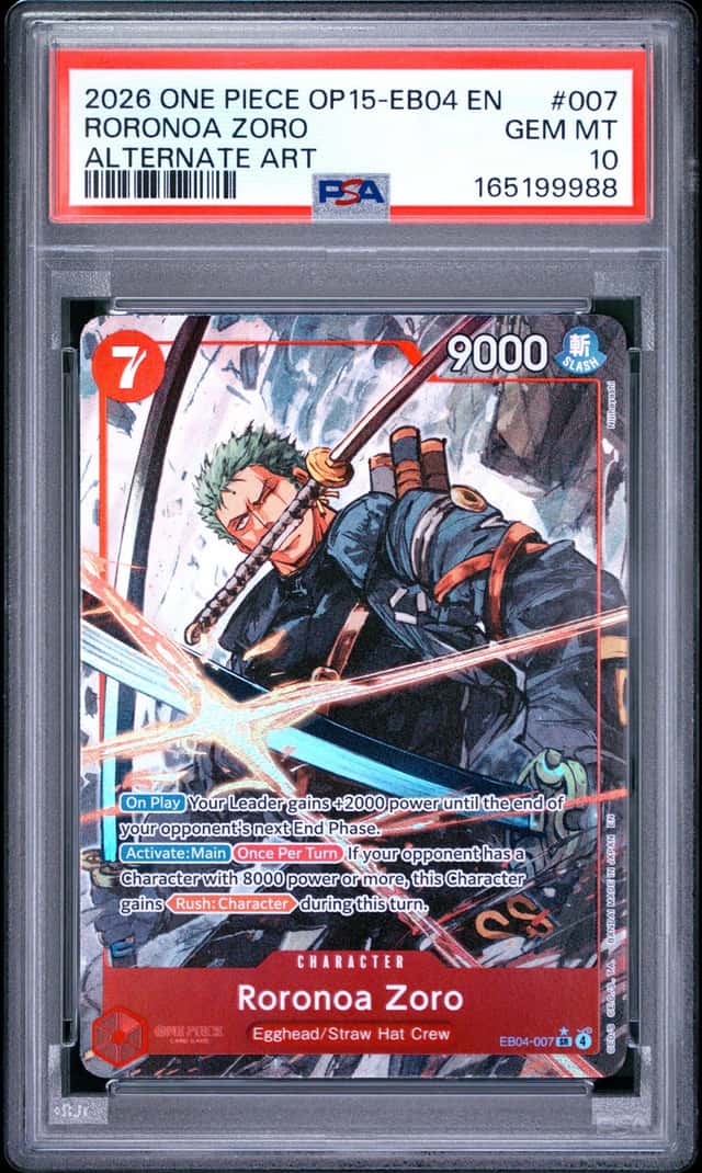 2026 ONE PIECE OP15-EB04-ADVENTURE ON KAMI'S ISLAND #007 RORONOA ZORO PSA 10