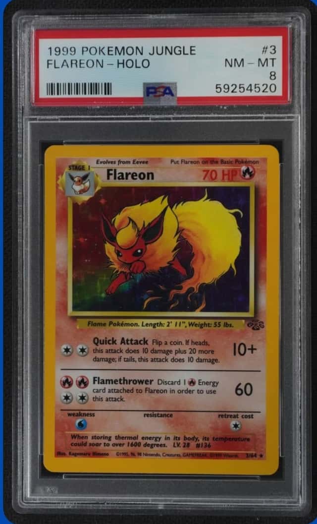 1999 POKEMON JUNGLE #3/64 FLAREON HOLO RARE PSA 8