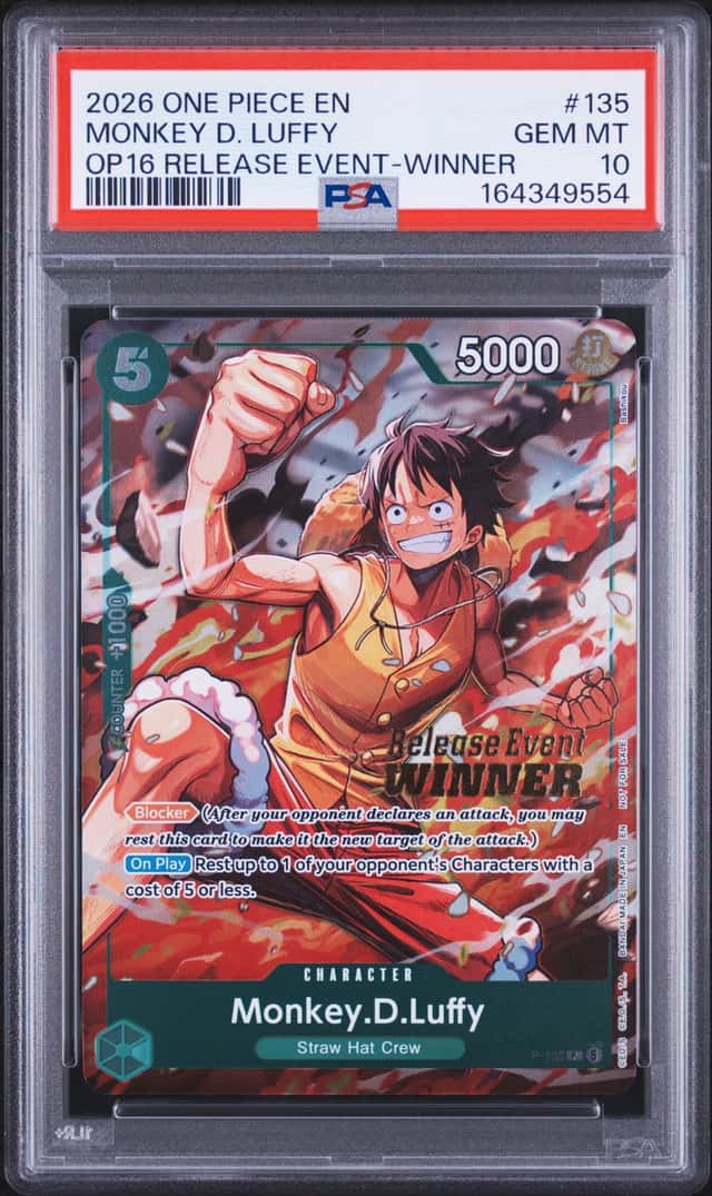 2026 One Piece EN P-135 Monkey D. Luffy OP16 Release Event - Winner PSA 10