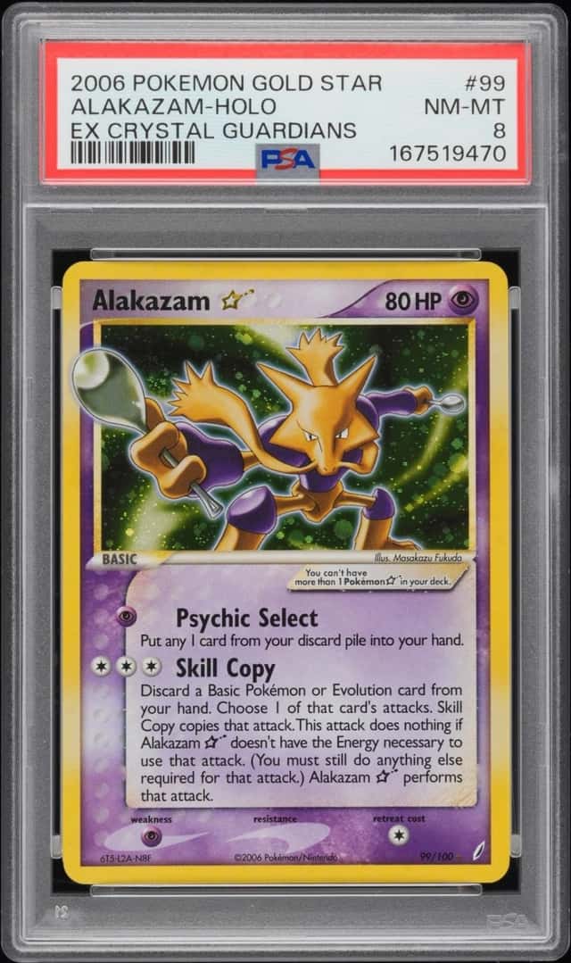 2006 POKEMON EX CRYSTAL GUARDIANS GOLD STAR #99 ALAKAZAM-HOLO PSA 8