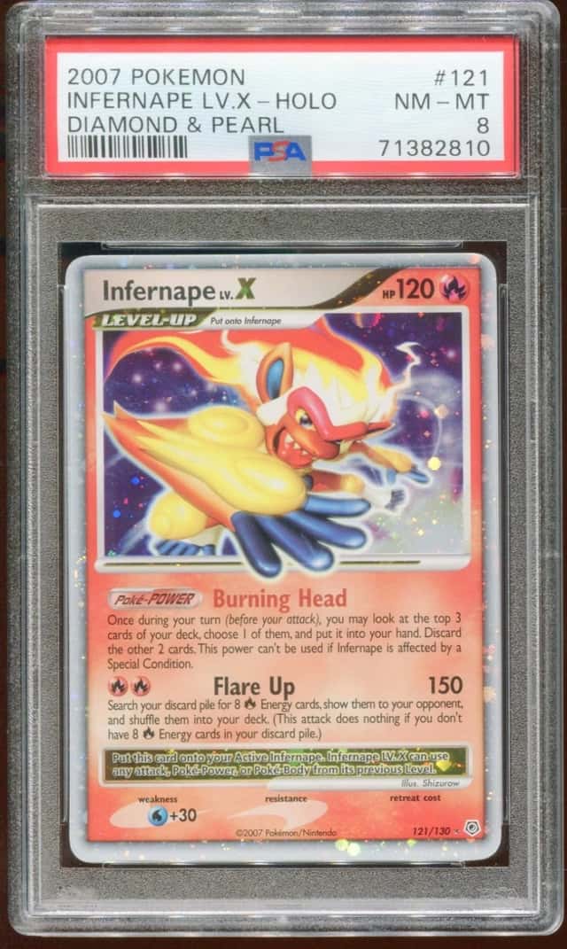 2007 POKEMON DIAMOND & PEARL D & P INFERNAPE LV. X #121/130 HOLO FOIL PSA 8 E8