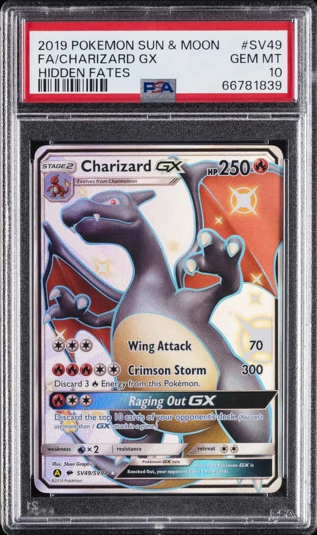 2019 POKEMON SUN & MOON HIDDEN FATES #SV49 FULL ART/CHARIZARD GX PSA 10