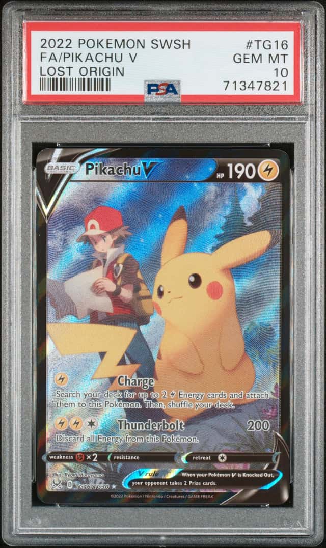 2022 Pokemon SWSH Lost Origin Full Art Pikachu V PSA 10 #TG16/TG30