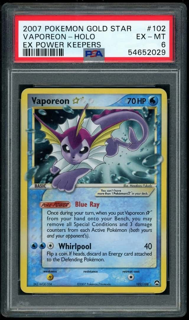 POKEMON GOLD STAR VAPOREON-HOLO 2007 EX POWER KEEPERS #102 PSA 6