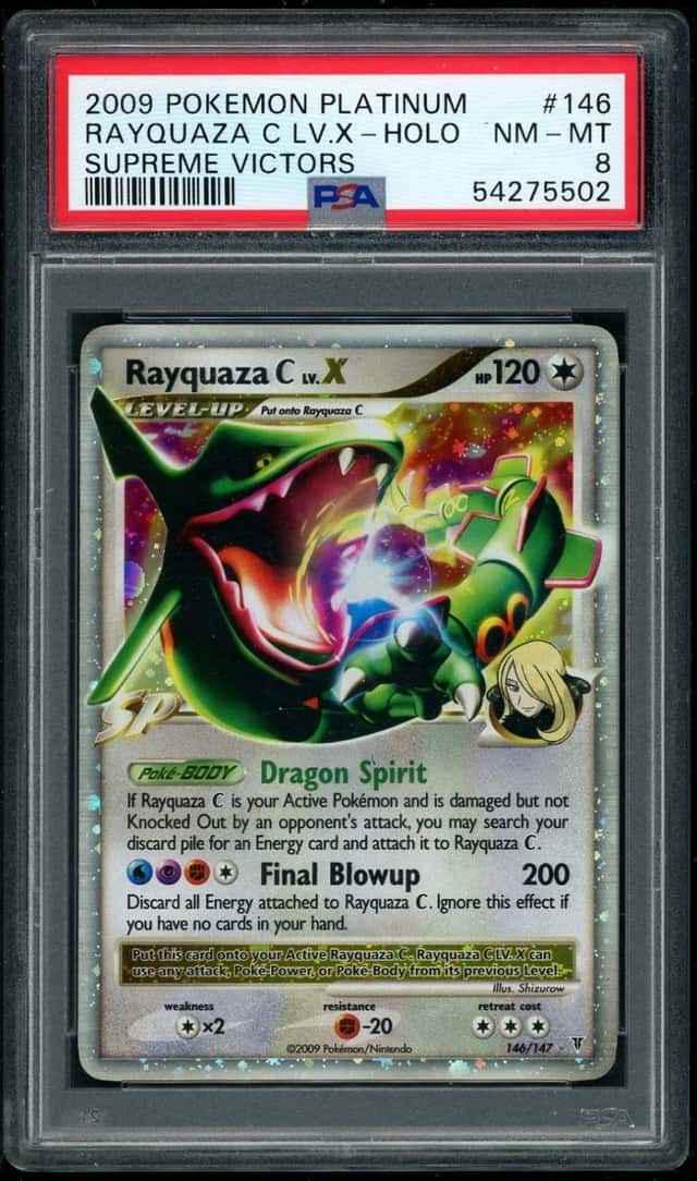  POKEMON RAYQUAZA C LV.X 2009 PLATINUM SUPREME VICTORS #146 HOLO PSA 8