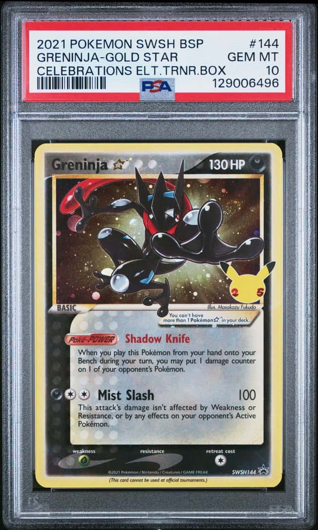 POKEMON GRENINJA 2021 SWSH BSP #144 GOLD STAR CELEB. BOX PSA 10
