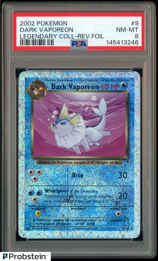 2002 Pokemon Legendary Collection #9 Dark Vaporeon Reverse Foil PSA 8 NM-MT