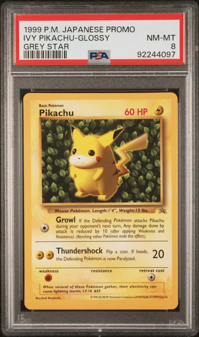 1999 Pokemon Wizards Black Star Promos Ivy Pikachu Grey Star Glossy PSA 8