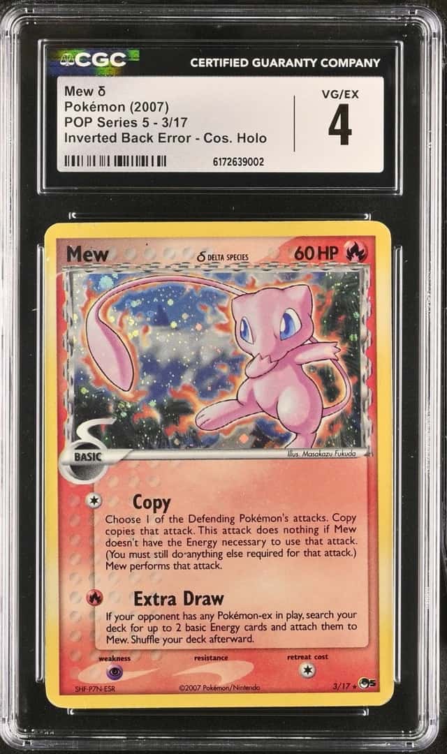 Pokemon Mew Pop Series 5 3/17 Inverted Back Error Cosmos Holo CGC 4