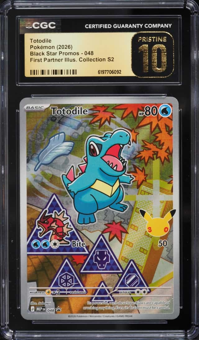 2026 Pokemon Mega Promo First Partner Illustration S2 Full Art Totodile #48 CGC 10 PRISTINE