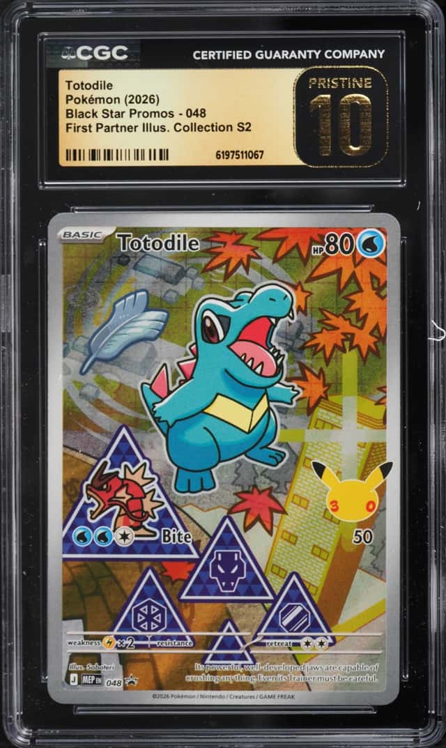 2026 Pokemon Mega Promo First Partner Illustration S2 Full Art Totodile #48 CGC 10 PRISTINE