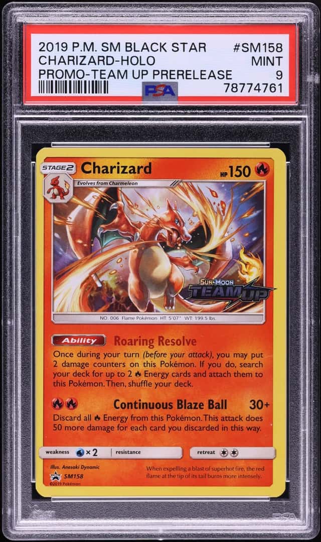 2019 Pokemon Sun & Moon Black Star Promo Team Up Prerelease Holo Charizard #SM158 PSA 9 MINT