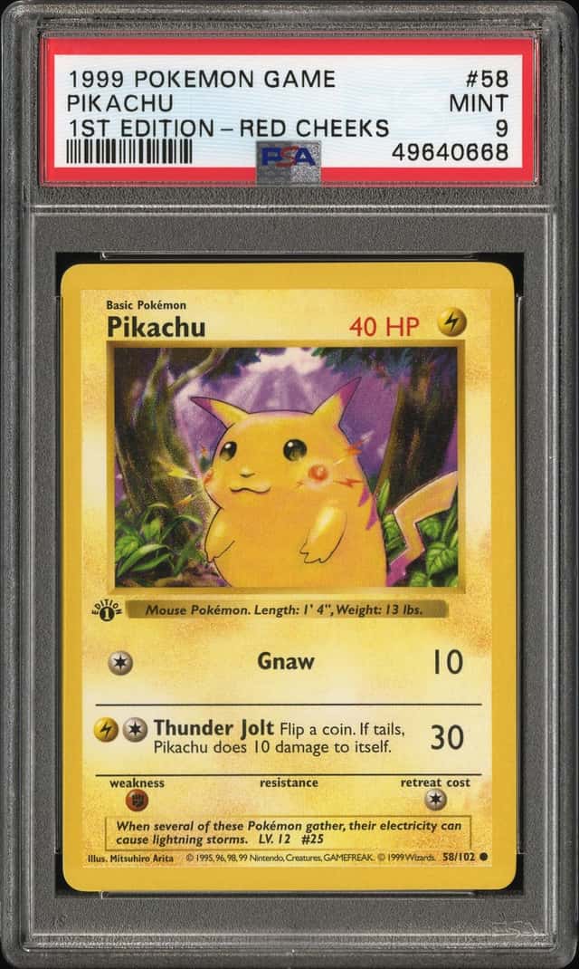 1999 Pokemon 1st Edition Pikachu Red Cheeks #58/102 PSA 9 Rare Grail