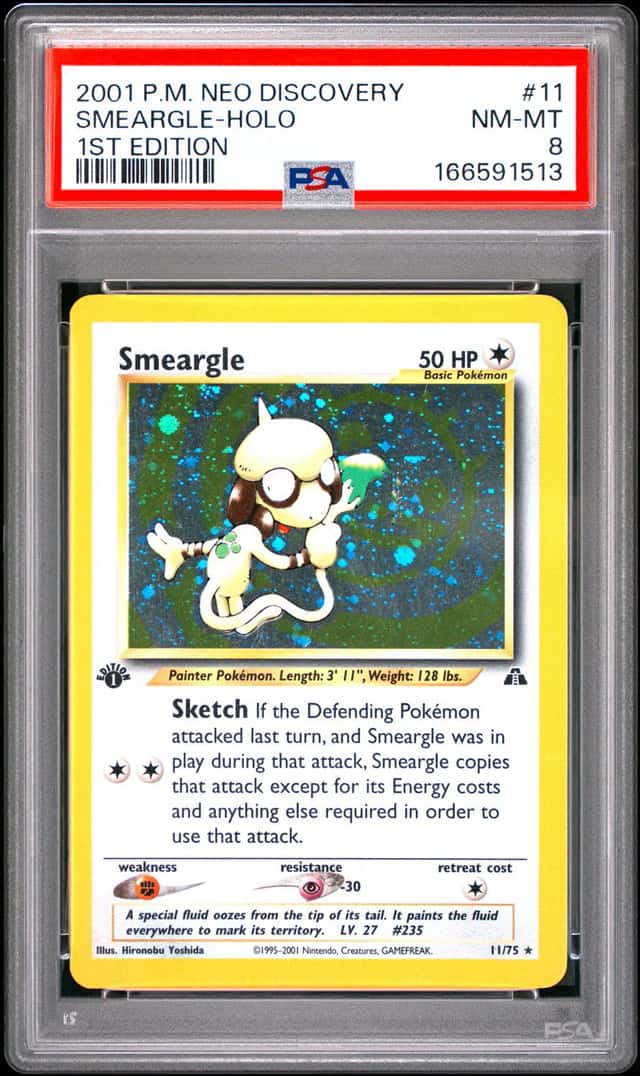 2001 POKEMON NEO DISCOVERY 1ST EDITION #11 SMEARGLE-HOLO PSA 8