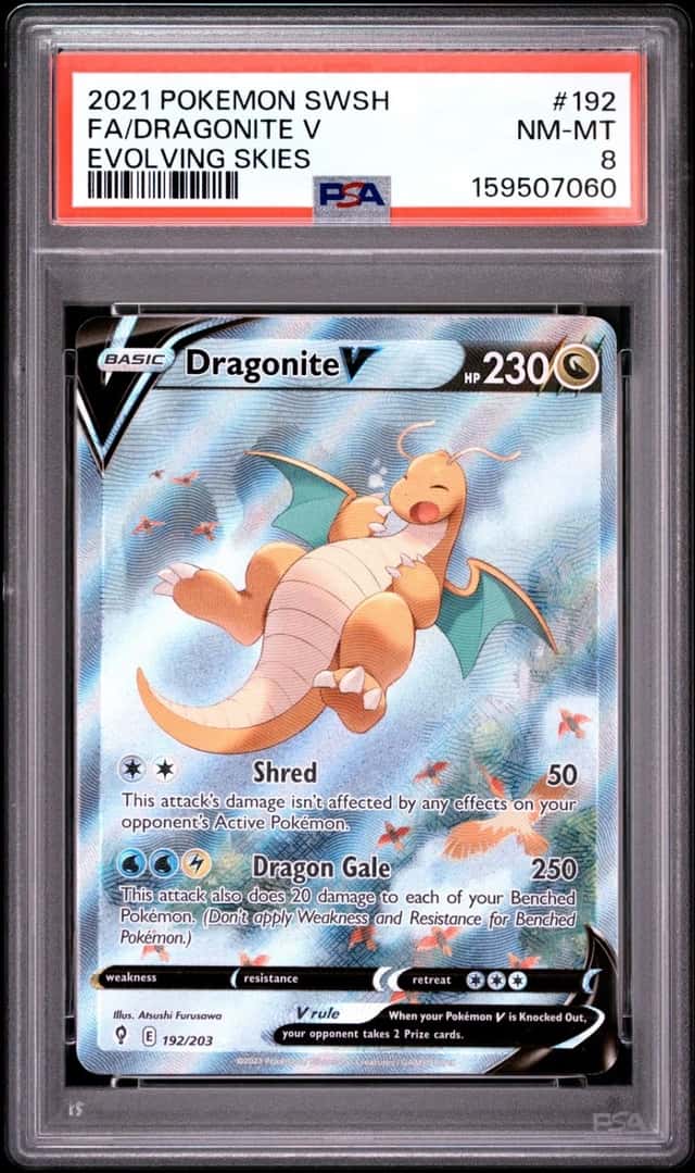 2021 POKEMON SWORD & SHIELD EVOLVING SKIES #192 FULL ART/DRAGONITE V PSA 8