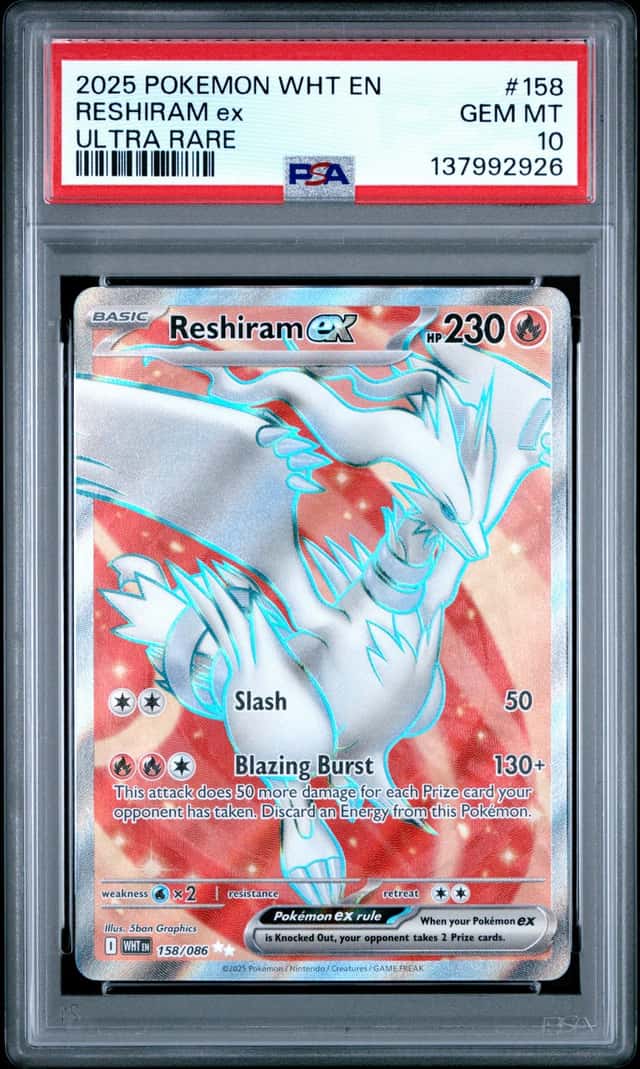 Pokemon 2025 Reshiram ex 158/086 Ultra Rare White Flare GEM MINT PSA 10