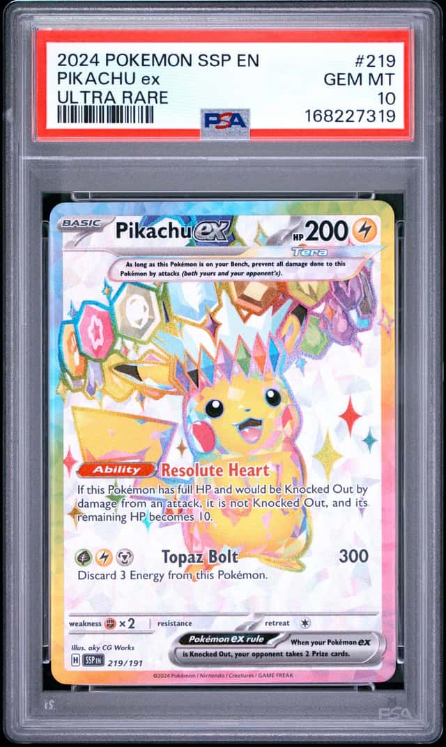 Pokemon 2024 Pikachu ex 219/191 Ultra Rare Surging Sparks GEM MINT PSA 10