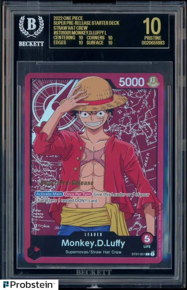 One Piece Straw Hat Crew Monkey D Luffy 001 Super Pre-Release BGS 10 BLACK LABEL