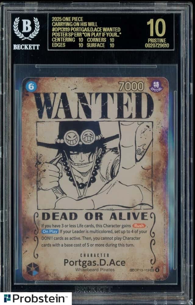 2025 One Piece Carrying/Will #119 Portgas D Ace Wanted Poster BGS 10 BLACK LABEL