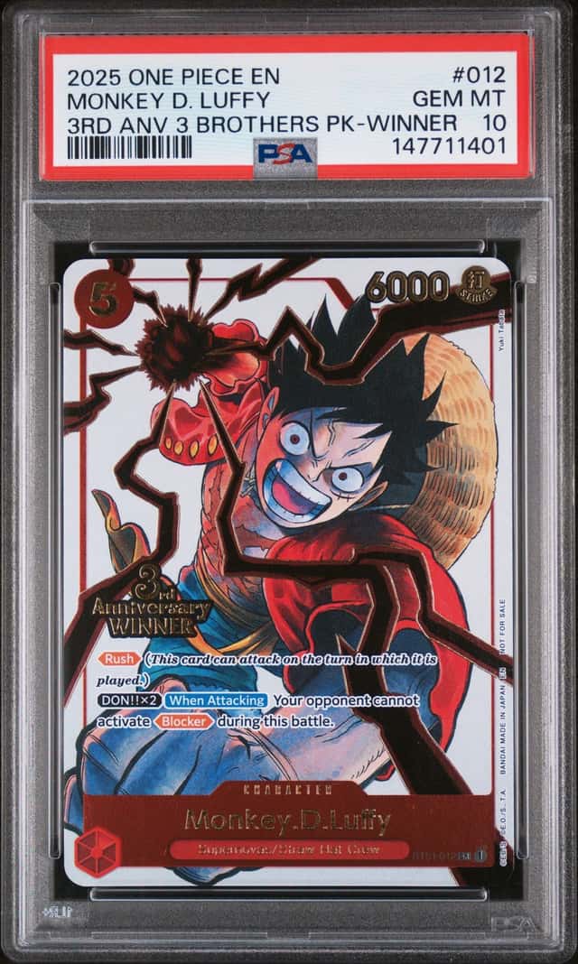 2025 One Piece Monkey D Luffy 3rd Anniversary 3 Brothers Winner #ST01-012 PSA 10