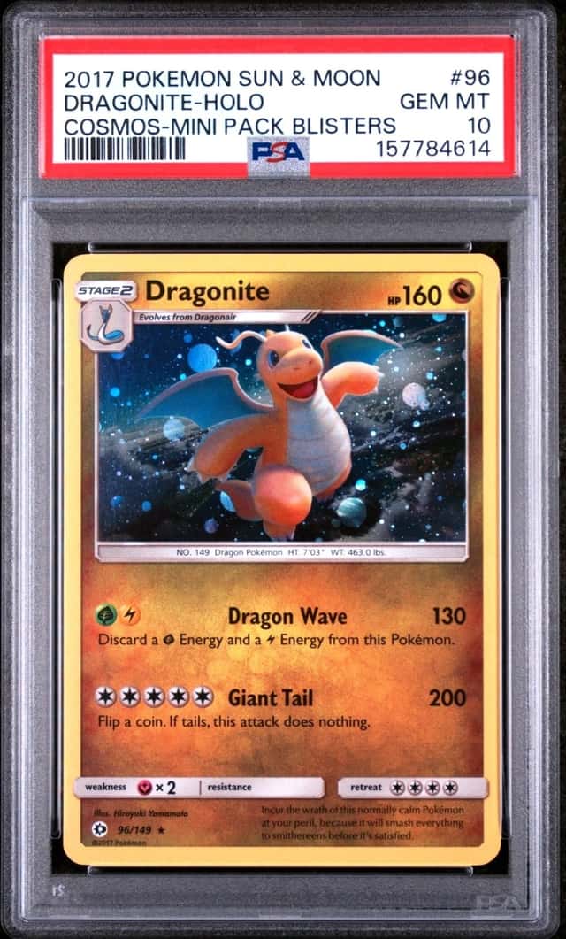 2017 POKEMON DRAGONITE-HOLO COSMOS-MINI PACK BLISTERS SUN & MOON #96 PSA 10