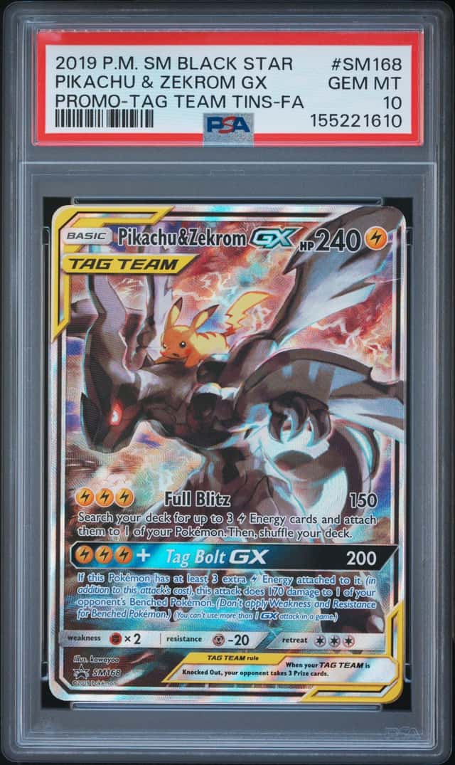2019 Pokemon SM BSP Tag Team Tins #SM168 Pikachu & Zekrom GX PSA 10