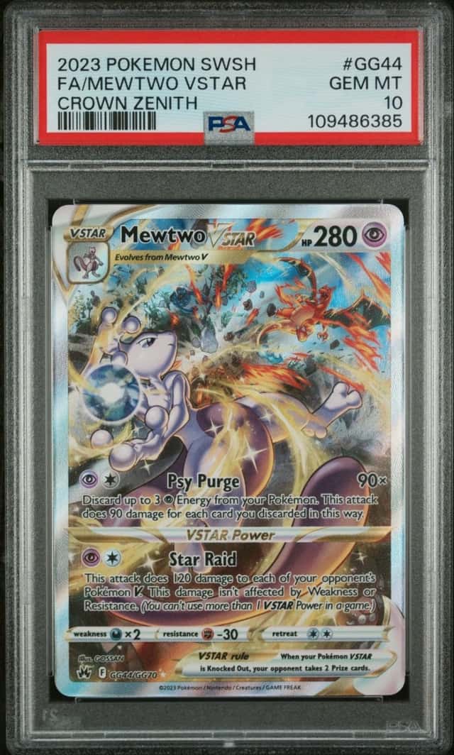 2023 POKEMON SWORD & SHIELD CROWN ZENITH #GG44 FULL ART/MEWTWO VSTAR PSA 10
