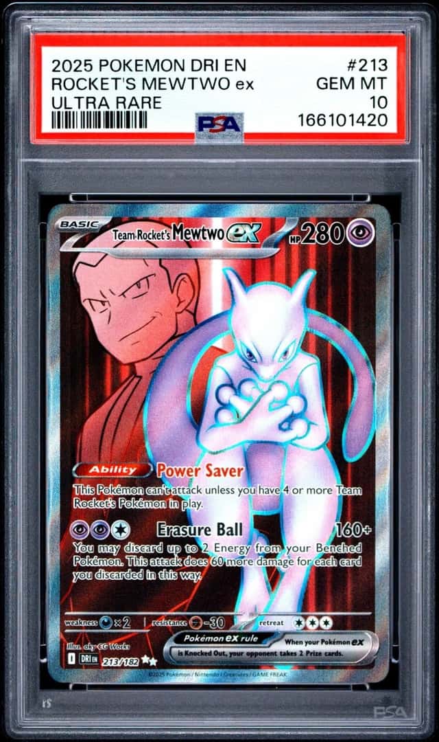 2025 POKEMON DRI EN-DESTINED RIVALS ULTRA RARE TEAM ROCKET'S MEWTWO EX PSA 10
