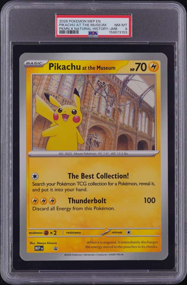 2026 POKEMON MEP EN-ME BLACK STAR PROMO JUMBO PIKACHU AT THE MUSEUM PSA 8