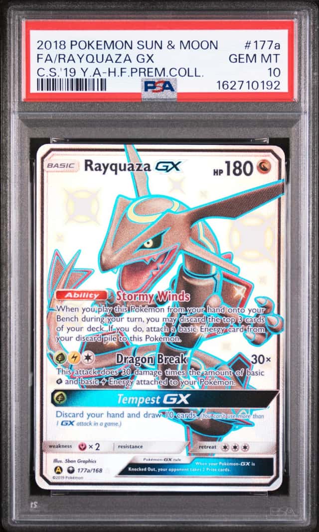 2018 Pokemon Sun & Moon Hidden Fates Premium Collection #177a Rayquaza GX PSA 10
