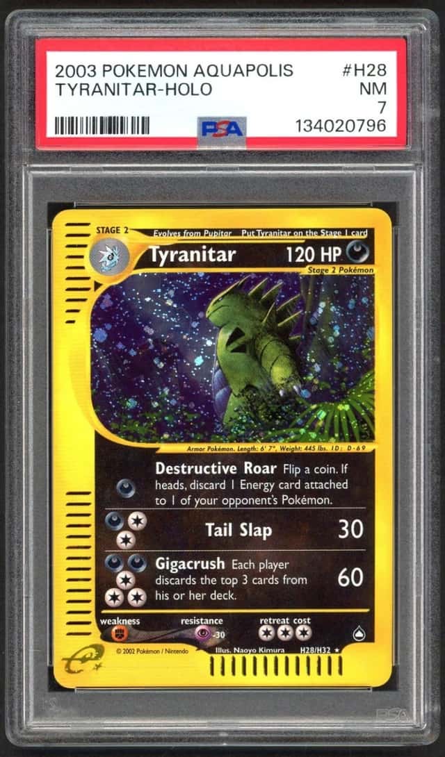 Pokemon Card - PSA 7 Tyranitar H28/H32 - Aquapolis Holo - NM - PSA7