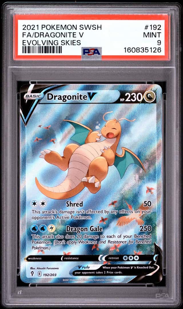 2021 POKEMON SWORD & SHIELD EVOLVING SKIES #192 FULL ART/DRAGONITE V PSA 9