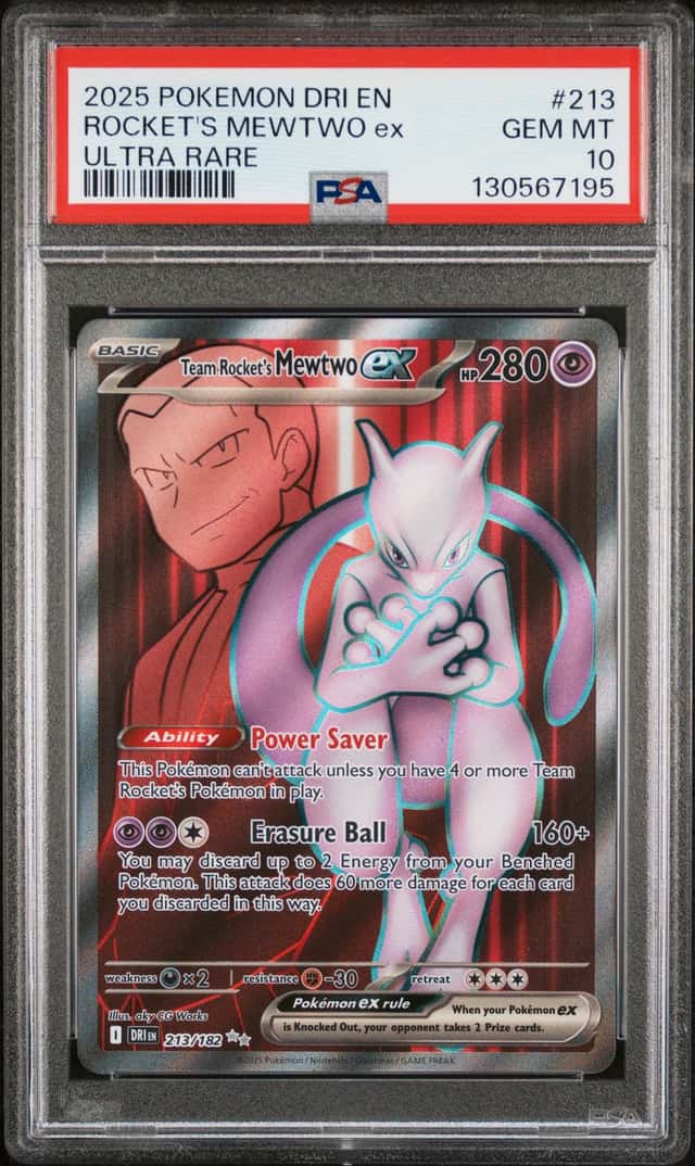 POKEMON ROCKET'S MEWTWO ex 2025 DESTINED RIVALS #213 ULTRA RARE PSA 10
