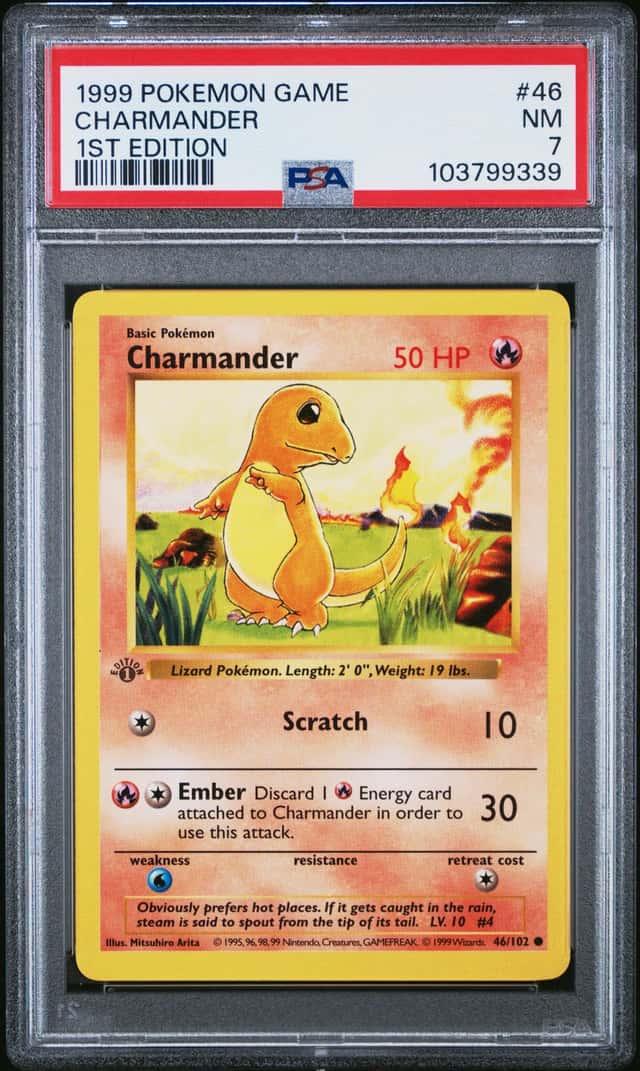 1st Edition SHADOWLESS Charmander - 1999 Pokemon - Base Set - PSA 7
