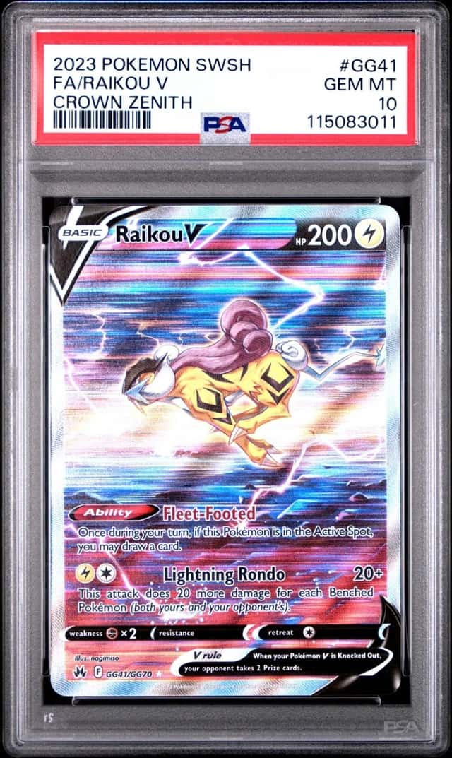 Pokemon Raikou V Sword Shield Crown Zenith Full Art GG41/GG70 PSA 10 Gem Mint