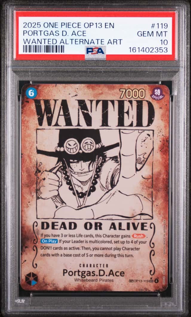 2025 One Piece OP13 EN Wanted Alternate Art #119 Portgas D Ace PSA 10 GEM MINT