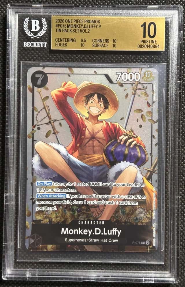 One Piece Card Game Monkey D. Luffy P-075 Tin Pack Set Vol.2 Promo Foil BGS 10