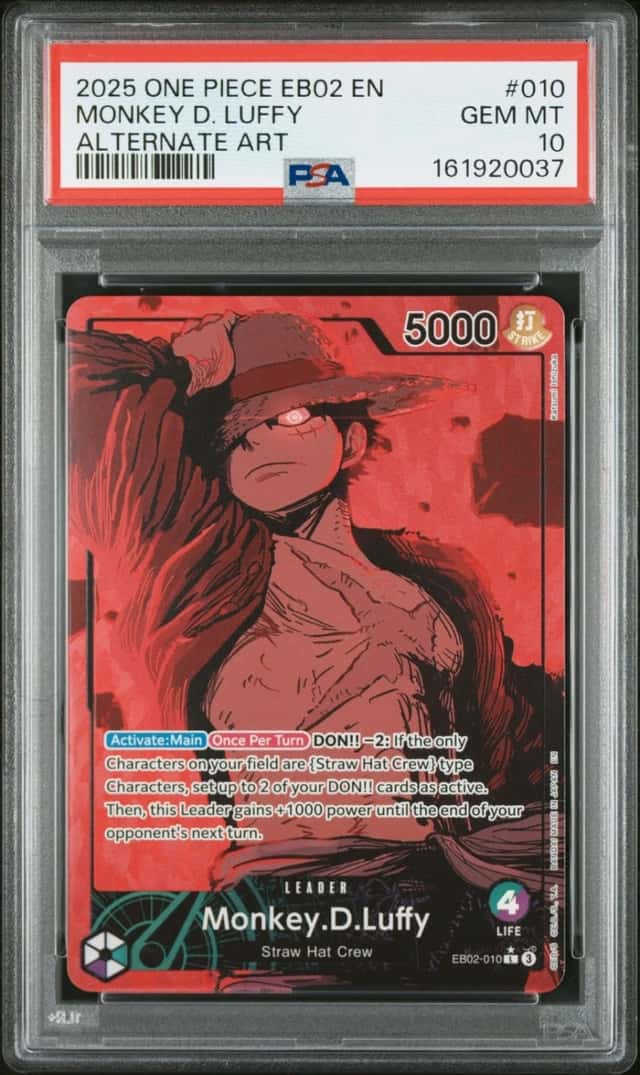 One Piece Monkey D. Luffy Eb02-010 Anime 25th Coll. Alt Art PSA 10 Gem Mint